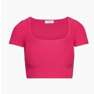 NEW Babaton Pink Squareneck Sculpt Knit Ribbed Crop Top Size XL